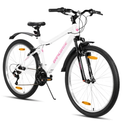 Hiland 26 Zoll Damen Mountainbike, 18-Gang Schaltung, Mountainbike mit V-Bremsen, Robustes MTB für Frauen Studenten-Pendlerfahrrad, Weiß