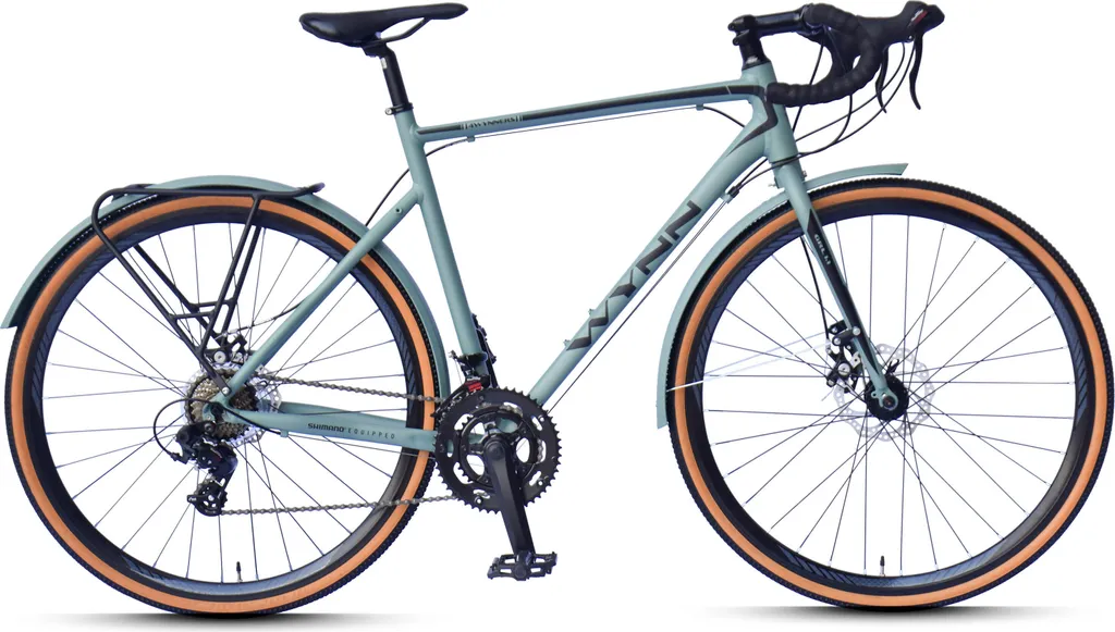db7cca9e4863027f21c6ab5bd2c19152 WYNN Gravelbike Gravel 28 Zoll GRL1.1 grün Rahmenhöhe 58 cm Damen Herren 14 Gänge Gepäckträger Schutzbleche – Image 1