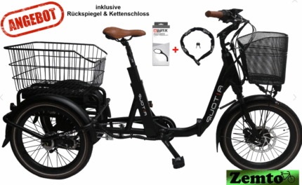 Elektro Dreirad Trike 3 Gang, Tiefeinstieg 20 Zoll schwarz, Fahrfertig, inkl. Kettenschloss und Rückspiegel
