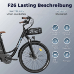 E-Bike 26 Zoll 158 - 198 cm Pannensichere Reifen 36 V 20,3 Ah 730,8 Wh bis zu 160 - 200 km Wasserdicht IP54 mit 7 Gang, Schwarz – Image 8