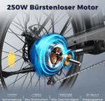 E-Bike 26 Zoll 158 - 198 cm Pannensichere Reifen 36 V 20,3 Ah 730,8 Wh bis zu 160 - 200 km Wasserdicht IP54 mit 7 Gang, Schwarz – Image 9