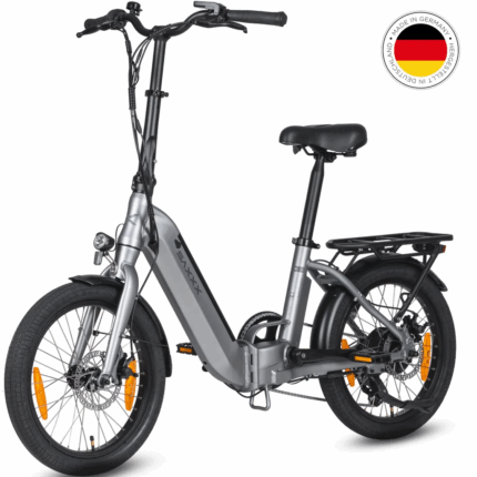 SAXXX Faltrad E-Bike Foldi, 410Wh Akku , 80 km Reichweite, Shimano Nexus 7-Gang, 250 W Hinterradmotor, 20 × 2.3″ CST, mechanische Scheibenbremse, Grau