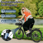 E-Bike 26 Zoll 158 - 198 cm Pannensichere Reifen 36 V 20,3 Ah 730,8 Wh bis zu 160 - 200 km Wasserdicht IP54 mit 7 Gang, Schwarz – Image 16