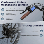 E-Bike 26 Zoll 158 - 198 cm Pannensichere Reifen 36 V 20,3 Ah 730,8 Wh bis zu 160 - 200 km Wasserdicht IP54 mit 7 Gang, Schwarz – Image 12