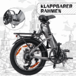 SAXXX Faltrad E-Bike Foldi, 410Wh Akku , 80 km Reichweite, Shimano Nexus 7-Gang, 250 W Hinterradmotor, 20 × 2.3″ CST, mechanische Scheibenbremse, Grau – Image 3